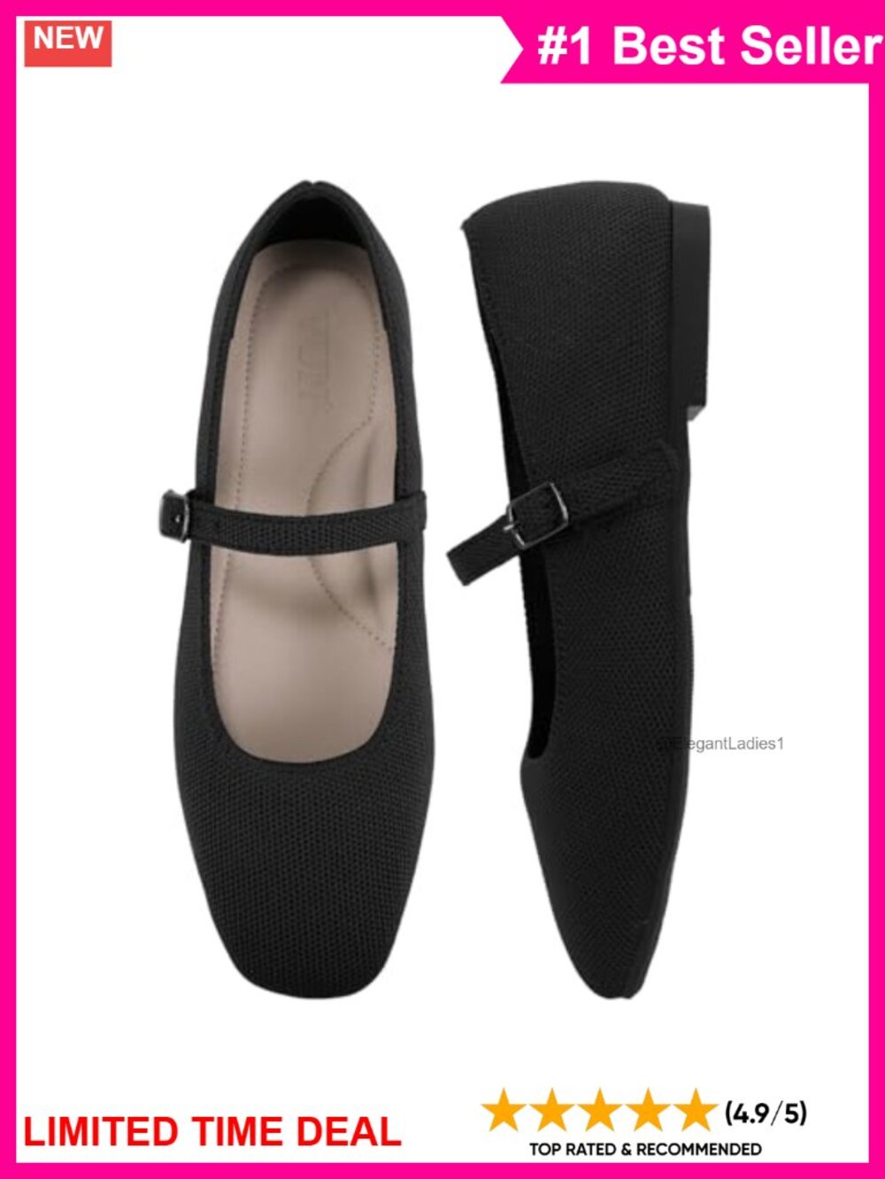Knit Ballet Flats Square Toe Ankle Strap Arch Support Comfort Office Shoes